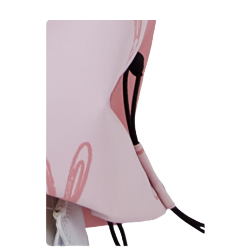 Women's breathable rabbit print ski jacket set - pink, hem cinch close-up detail, for resort and street wear