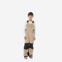 
                  
                    Kids 3L waterproof snow jacket and pants suit - tan bib pants with black knee patches, for youth snow play and sledding
                  
                
