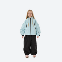 
                  
                    Kids breathable snowboard jacket and bib pants set - ice blue jacket with black pants, for youth snow play and sledding
                  
                