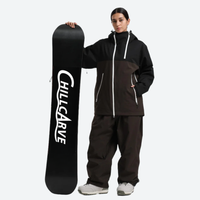 
                  
                    Women's colorblock ski jacket set - black and coffee brown colorblock jacket with coffee pants, high storm collar blocks wind
                  
                