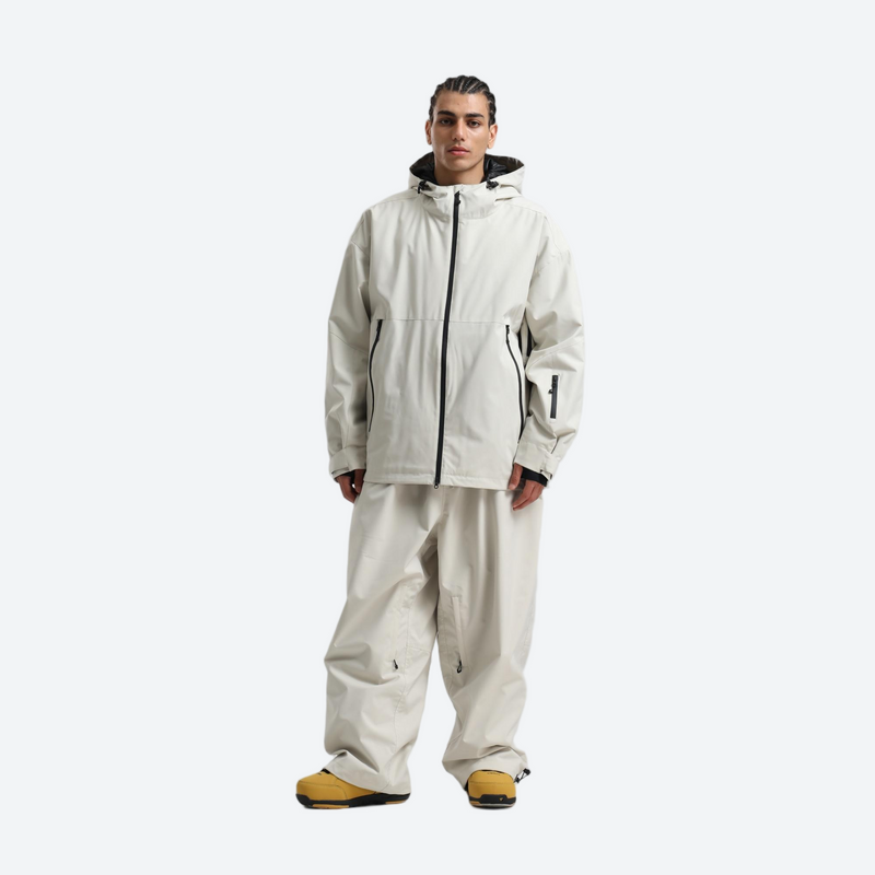Men's breathable ski jacket with wide-leg pants - cream jacket with cream pants, for powder days and winter commute