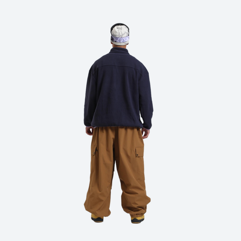 Waterproof 3L cargo snow pants - tan snow pants, on-model back view, for skiing and snowboarding