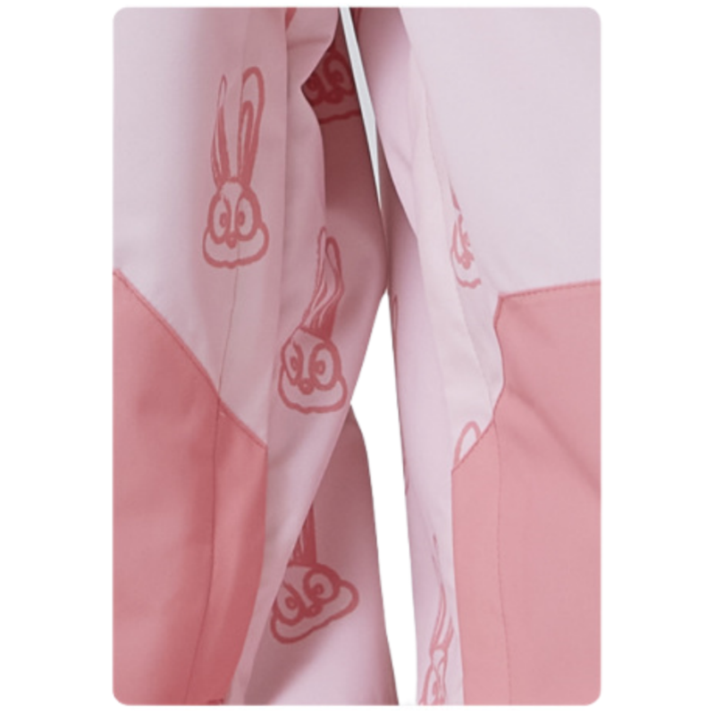 Women's 2-layer snowboard jacket and pants - pink, fabric print close-up detail, for powder days and winter commute