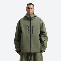 
                  
                    Men's 2-layer snowboard jacket and wide-leg pants - olive green jacket, on-model front view, for resort and street wear
                  
                