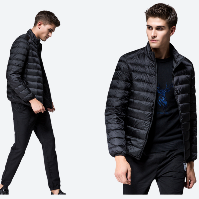 Men's lightweight waterproof down midlayer for cold days - black ultra-light down jacket on men
