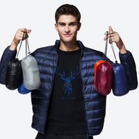 
                  
                    Men's lightweight waterproof down midlayer for cold days - navy ultra-light down jacket on men with stuff sacks
                  
                