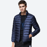 
                  
                    Men's packable windproof down jacket with stuff sack - navy ultra-light compact down mid-layer jacket on men
                  
                