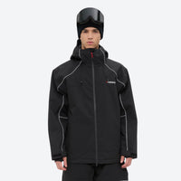 
                  
                    Men's reflective piping breathable ski jacket set - black jacket, on-model front view, for skiing and snowboarding
                  
                