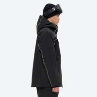 
                  
                    Men's waterproof 2L snow jacket and pants series - black jacket, on-model side view, for powder and piste riding
                  
                
