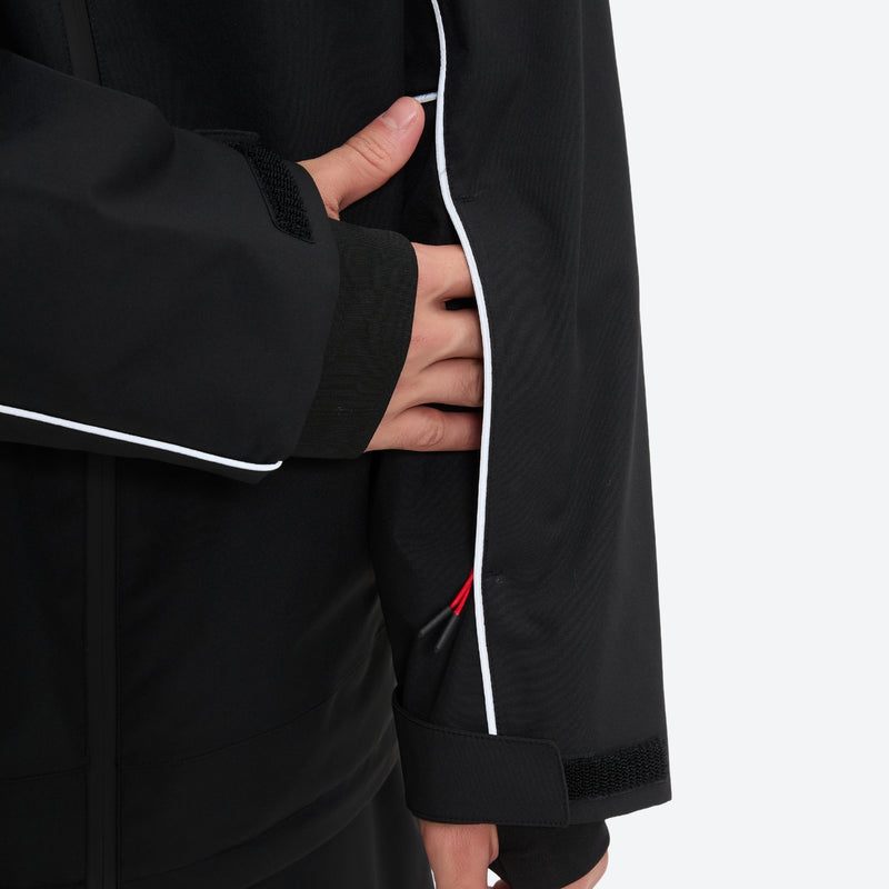 Men's reflective piping breathable ski jacket set - black jacket, for cold-weather winter sports