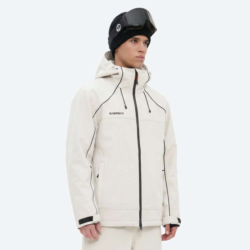Men's reflective piping breathable ski jacket set - white jacket, for powder and piste riding