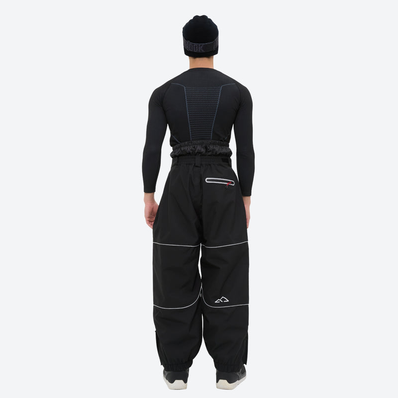 Men's reflective piping breathable ski jacket set - black snow pants with black top, for resort and backcountry days