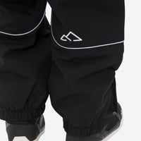
                  
                    Men's 2-layer snowboard jacket and pants - black snow pants, leg logo print close-up detail, for cold-weather winter sports
                  
                