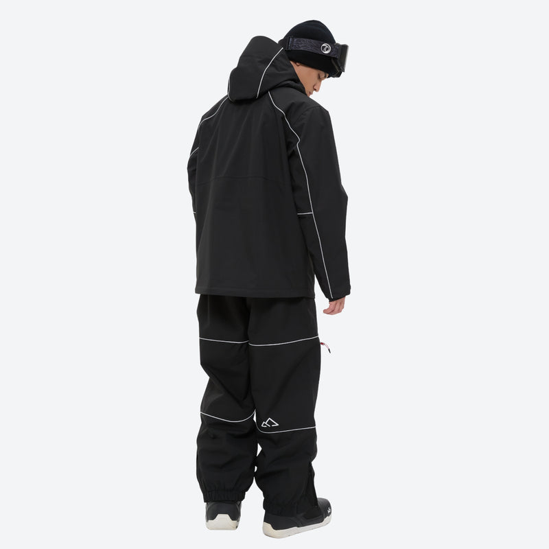 Men's 2-layer snowboard jacket and pants - black jacket with black pants, for skiing and snowboarding