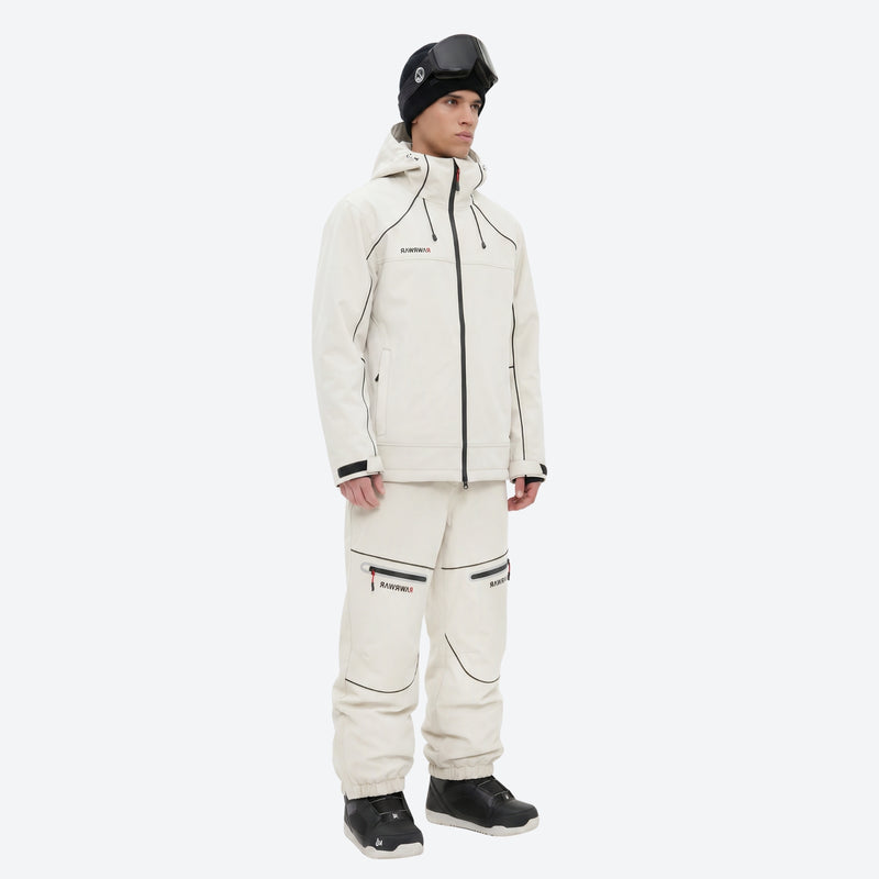 Men's waterproof 2L snow jacket and pants series - white jacket with white pants, for skiing and snowboarding