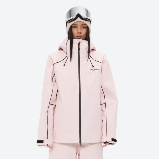 Women's breathable reflective piping ski jacket set - pink jacket with pink pants, for resort and street wear