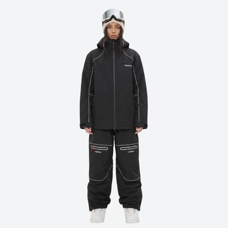 Women's waterproof 2L snow jacket and pants - black jacket with black pants, for cold-weather winter sports