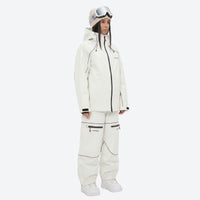 
                  
                    Women's breathable reflective piping ski jacket set - white jacket with white pants, for powder days and winter commute
                  
                