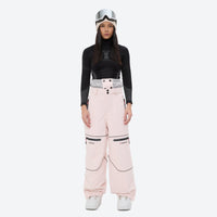 
                  
                    Women's breathable reflective piping ski jacket set - pink snow pants with black top, for cold-weather winter sports
                  
                
