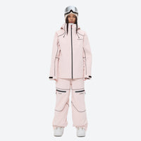 
                  
                    Women's 2-layer snowboard jacket and pants - pink jacket with pink pants, on-model front view, for cold-weather winter sports
                  
                