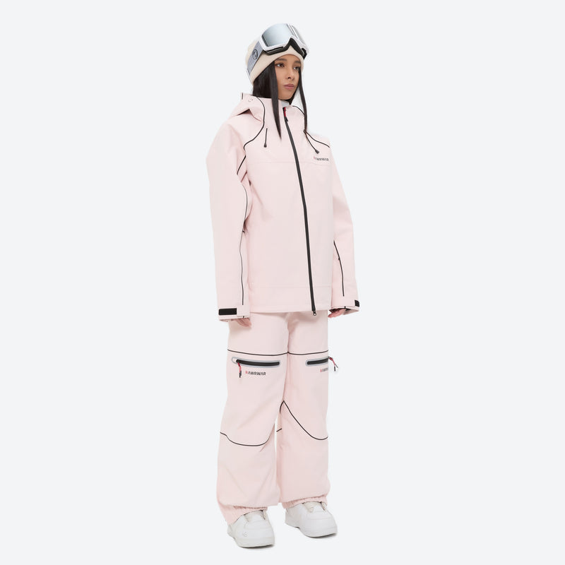 Women's 2-layer snowboard jacket and pants - pink jacket with pink pants, for powder days and winter commute