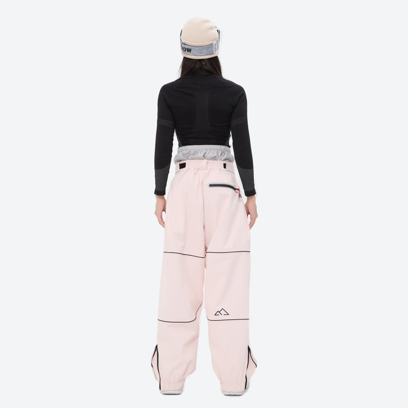Women's breathable reflective piping ski jacket set - pink snow pants with black top, for powder days and winter commute