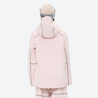 
                  
                    Women's waterproof 2L snow jacket and pants - pink jacket, on-model back view, for powder days and winter commute
                  
                
