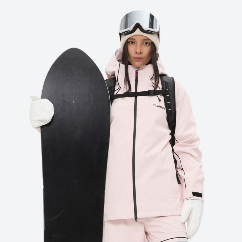 Women's 2-layer snowboard jacket and pants - pink jacket, for powder days and winter commute