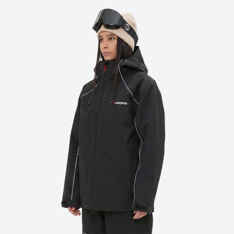 Women's waterproof 2L snow jacket and pants - black jacket, on-model three-quarter front view, for skiing and snowboarding