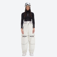 
                  
                    Women's breathable reflective piping ski jacket set - white snow pants with black top, for cold-weather winter sports
                  
                