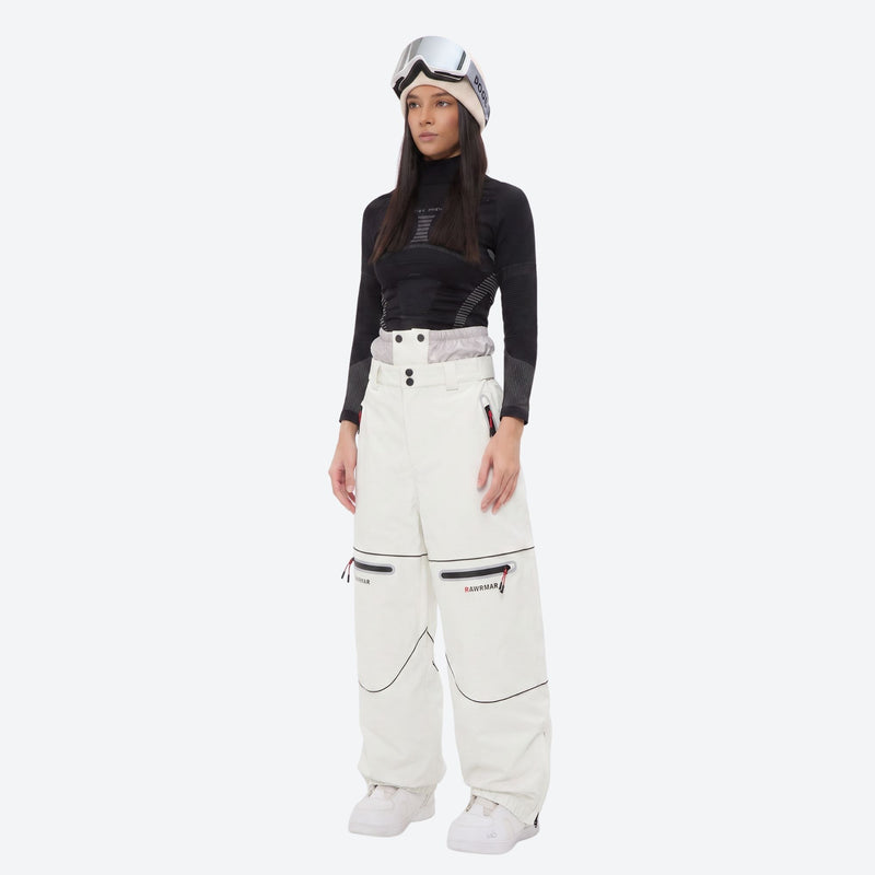 Women's 2-layer snowboard jacket and pants - white snow pants with black top, for skiing and snowboarding