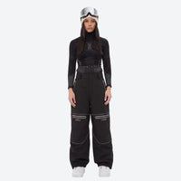 
                  
                    Women's breathable reflective piping ski jacket set - black snow pants with black top, for resort and street wear
                  
                