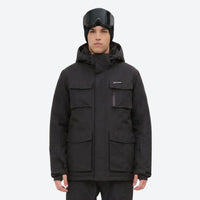 
                  
                    Men's 2-layer snowboard jacket and bib pants - black jacket, on-model front view, for cold-weather winter sports
                  
                