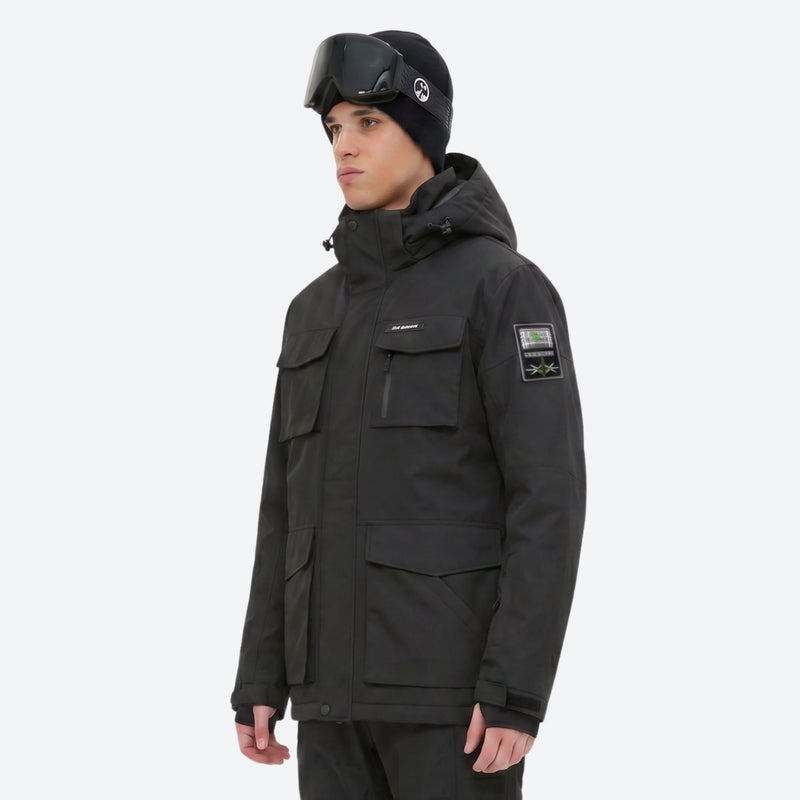 Men's waterproof 2L snow jacket and suspender pants - black jacket, for skiing and snowboarding