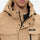 Men's 2-layer snowboard jacket and bib pants - tan jacket, collar close-up detail, for skiing and snowboarding