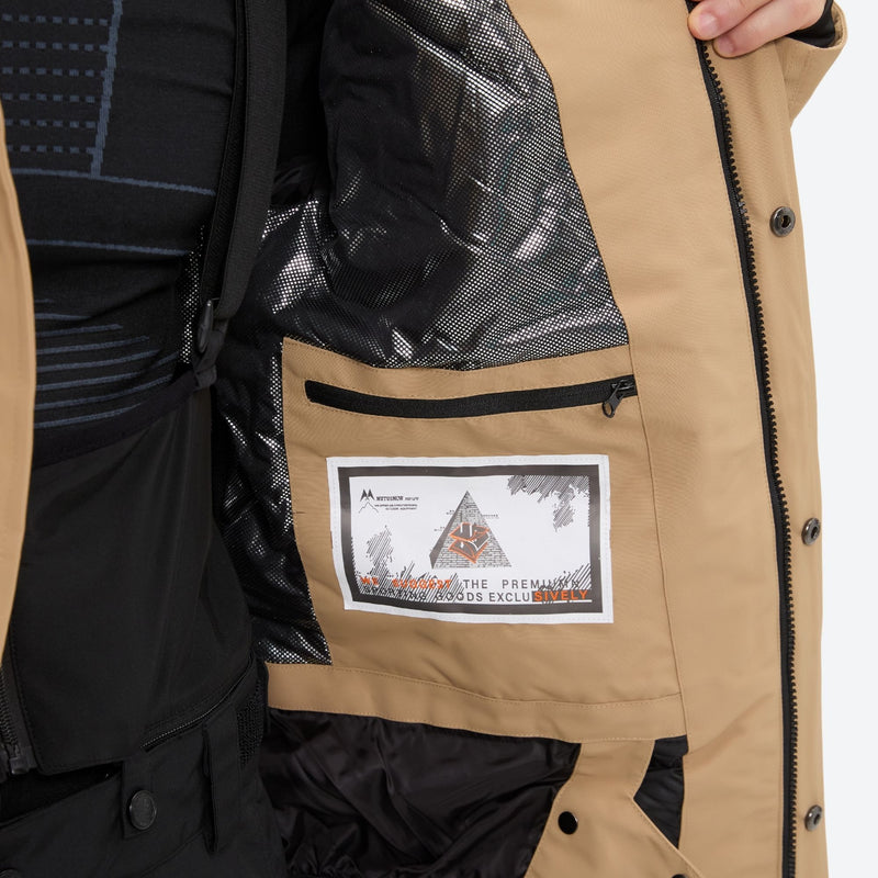Men's breathable ski jacket with flap pockets - tan jacket, for resort and backcountry days
