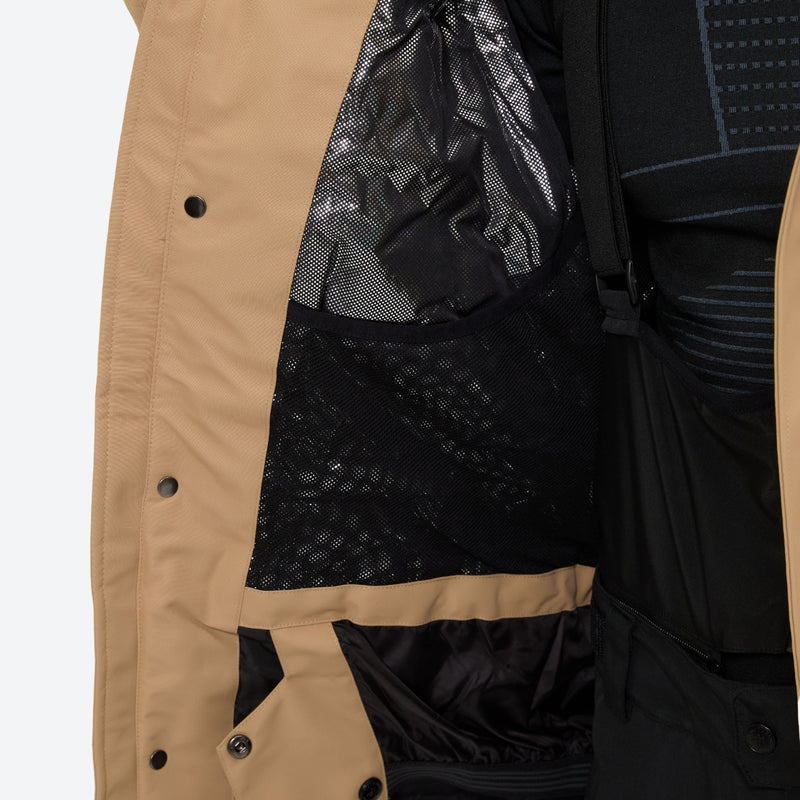 Men's waterproof 2L snow jacket and suspender pants - tan jacket, for skiing and snowboarding