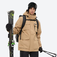 
                  
                    Men's breathable ski jacket with flap pockets - tan jacket with backpack, for resort and backcountry days
                  
                