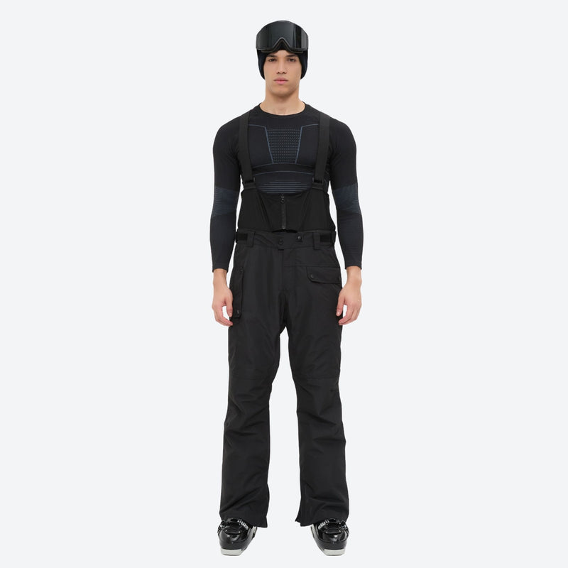 Men's breathable ski jacket with flap pockets - black snow pants with black top, for resort and backcountry days