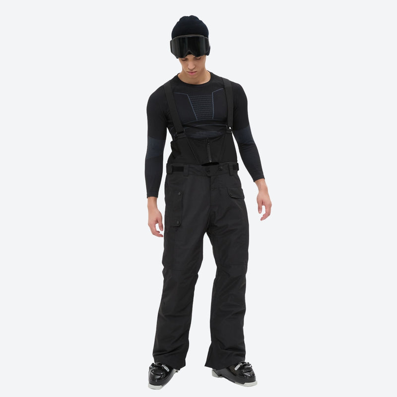 Men's breathable ski jacket with flap pockets - black snow pants with black top, for cold-weather winter sports