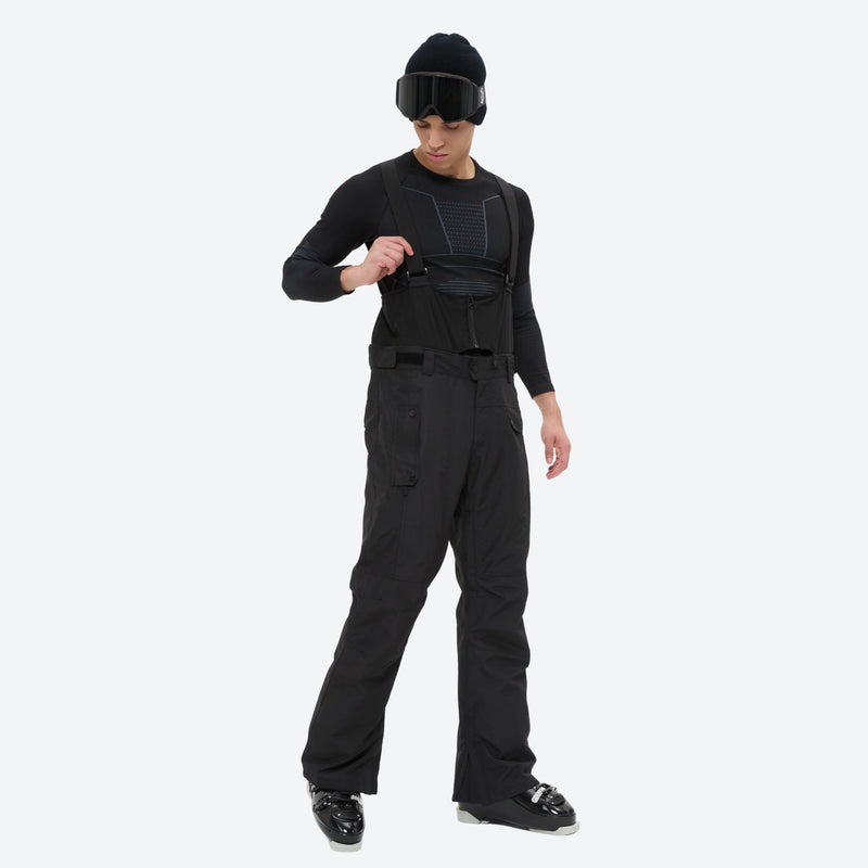 Men's 2-layer snowboard jacket and bib pants - black snow pants with black top, for resort and backcountry days