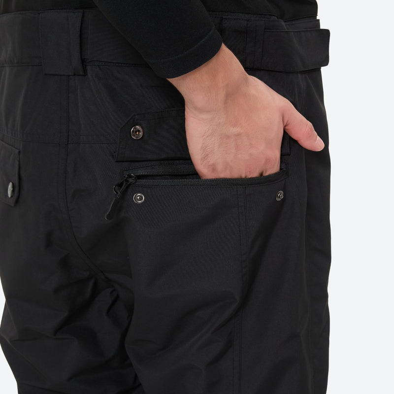 Men's waterproof 2L snow jacket and suspender pants - black snow pants, for cold-weather winter sports