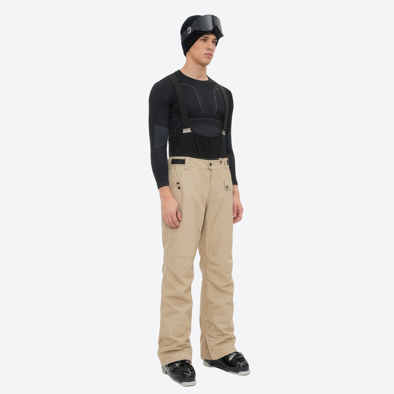 Men's breathable ski jacket with flap pockets - tan snow pants with black top, for powder and piste riding