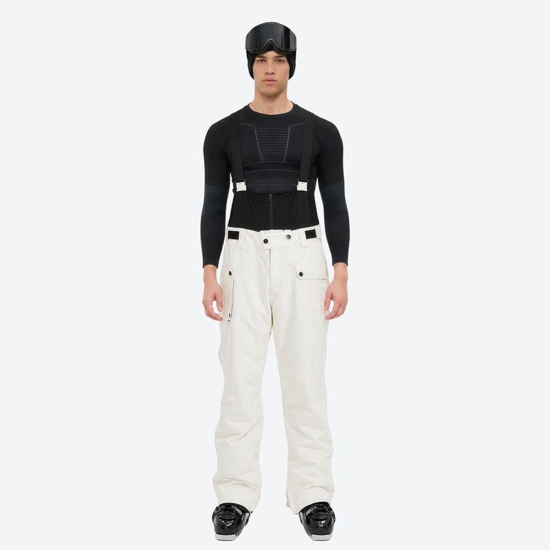 Men's breathable ski jacket with flap pockets - white snow pants with black top, for resort and backcountry days