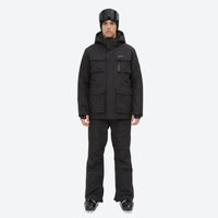 
                  
                    Men's waterproof 2L snow jacket and suspender pants - black jacket with black pants, for resort and backcountry days
                  
                