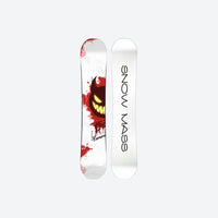 
                  
                    All-mountain true twin snowboard - white top sheet with red eagle graphic, top and base view, for park and freestyle riding
                  
                