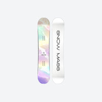 
                  
                    All-mountain true twin snowboard - holographic iridescent top sheet, top and base view, for all-mountain snowboarding
                  
                