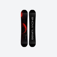 
                  
                    All-mountain snowboard with true twin shape - black top sheet with red moon graphic, for powder and piste days
                  
                