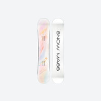
                  
                    All-mountain snowboard with true twin shape - pink gradient top sheet, top and base view, for park and freestyle riding
                  
                
