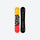 All-mountain true twin snowboard - yellow red top sheet with graffiti graphic, top and base view, for powder and piste days